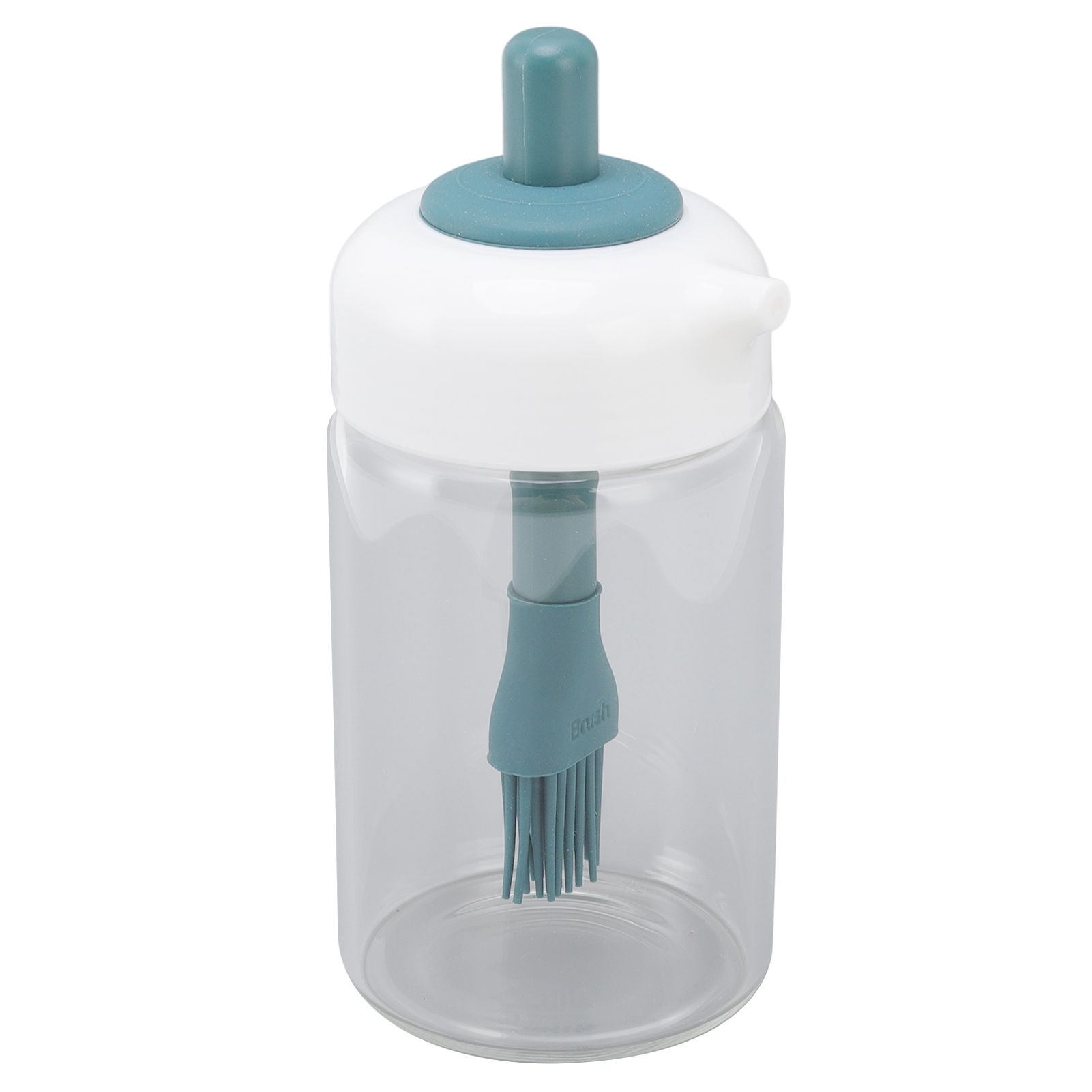 Press Control 2 in 1 Oil Bottle Dispenser Kitchen Glass Oil Bottle with Silicone Brush 230ml Dark Green - Image 1