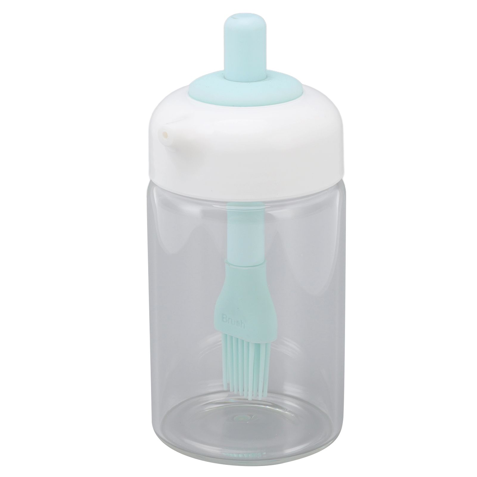 Press Control 2 in 1 Oil Bottle Dispenser Kitchen Glass Oil Bottle with Silicone Brush 230ml Blue - Image 1