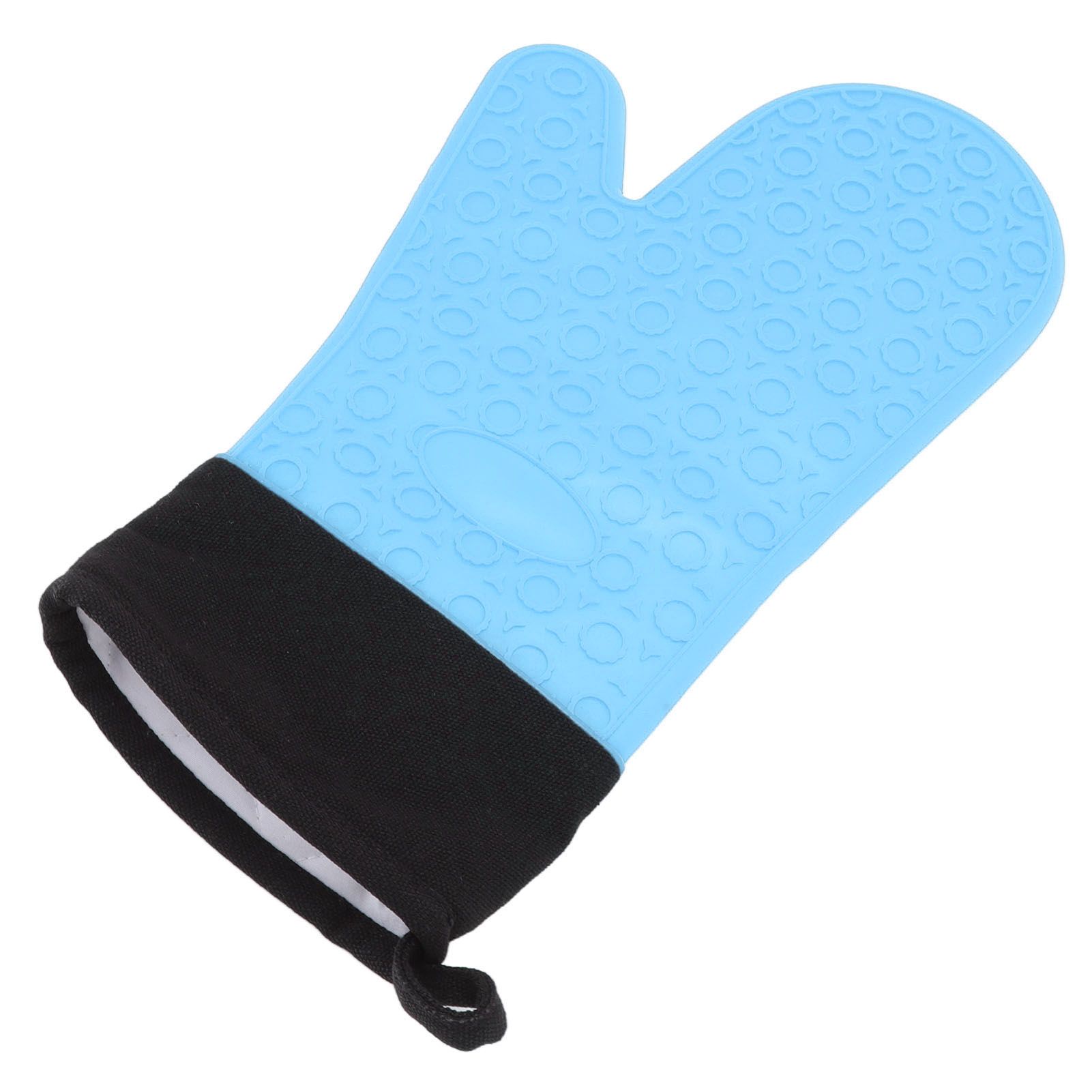 Silicone Oven Mitts Non Slip Kitchen Baking Gloves High Temperature Resistant 2 Fingers Long Blue - Image 2