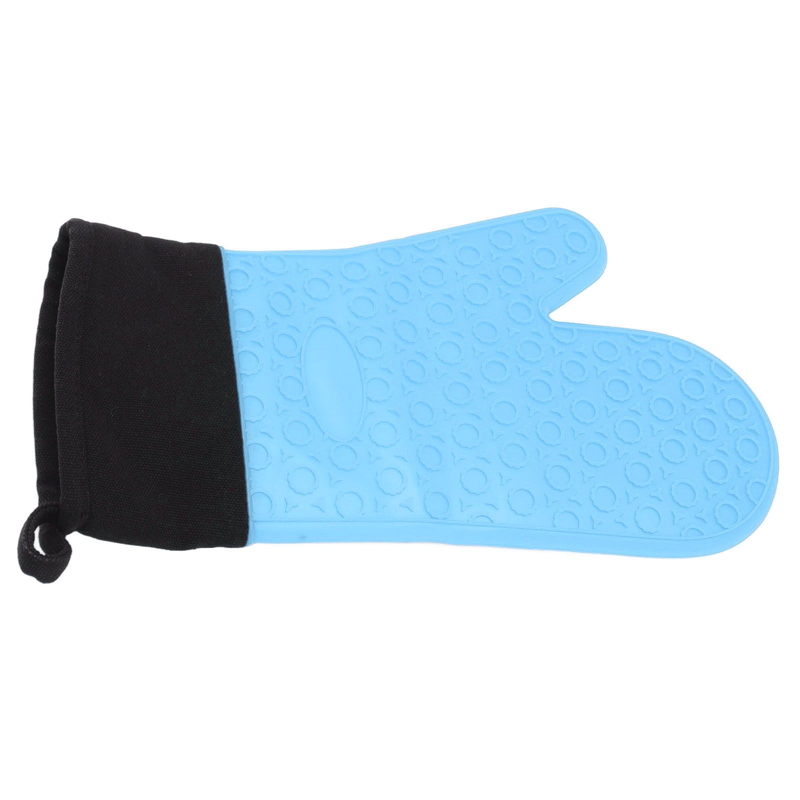 Silicone Oven Mitts Non Slip Kitchen Baking Gloves High Temperature Resistant 2 Fingers Long Blue - Image 3