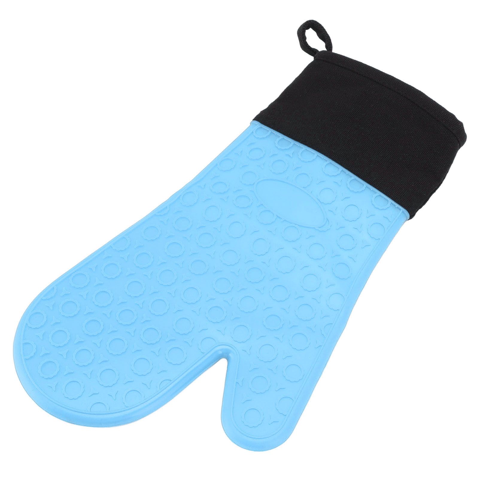 Silicone Oven Mitts Non Slip Kitchen Baking Gloves High Temperature Resistant 2 Fingers Long Blue - Image 4