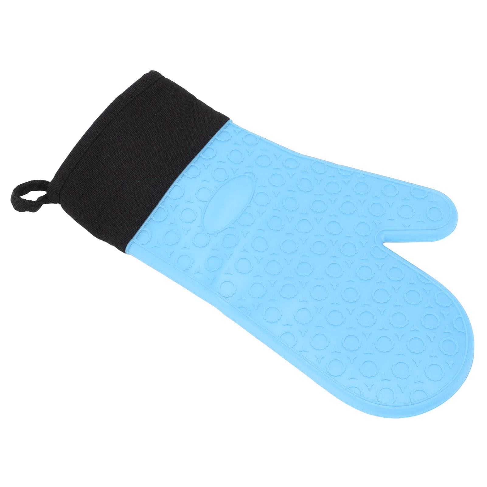 Silicone Oven Mitts Non Slip Kitchen Baking Gloves High Temperature Resistant 2 Fingers Long Blue - Image 6