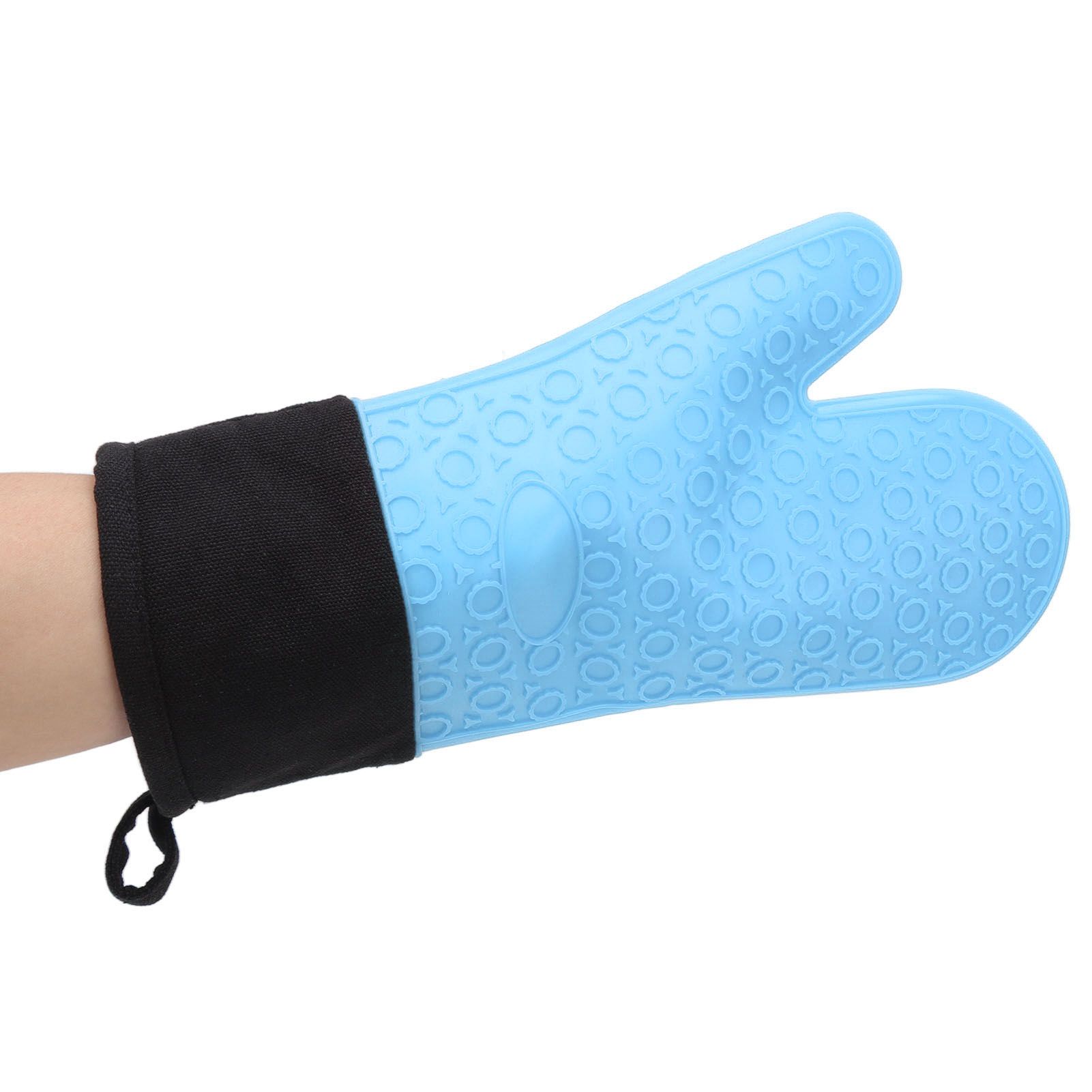 Silicone Oven Mitts Non Slip Kitchen Baking Gloves High Temperature Resistant 2 Fingers Long Blue - Image 7