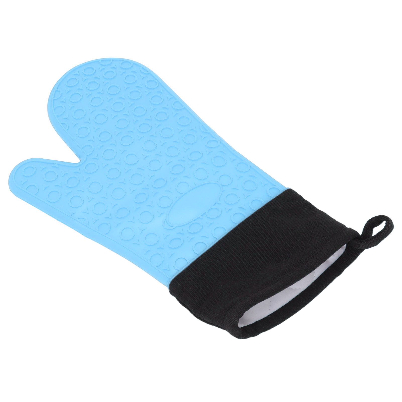 Silicone Oven Mitts Non Slip Kitchen Baking Gloves High Temperature Resistant 2 Fingers Long Blue - Image 8