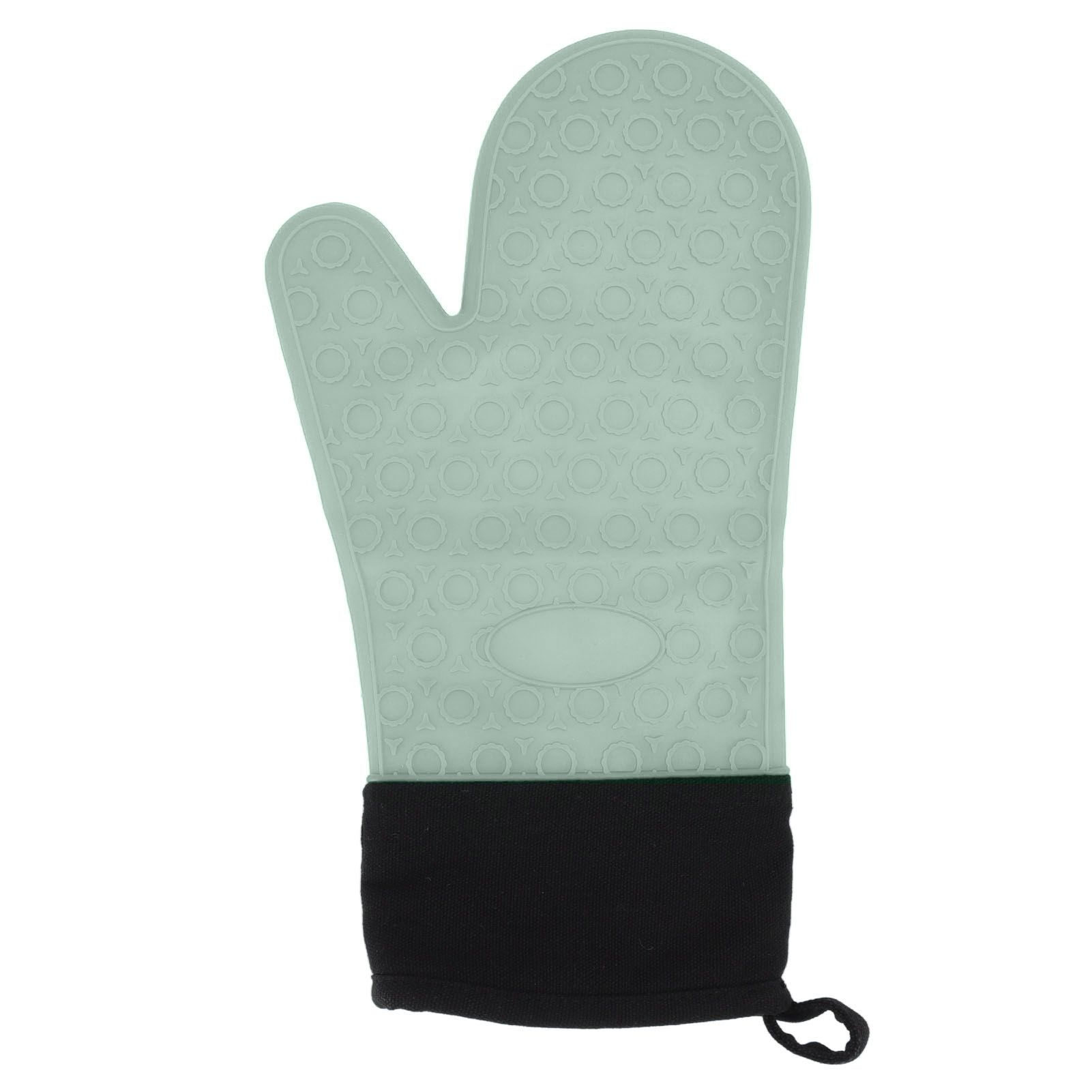 Silicone Oven Mitts Non Slip Kitchen Baking Gloves High Temperature Resistant 2 Fingers Long Green - Image 1