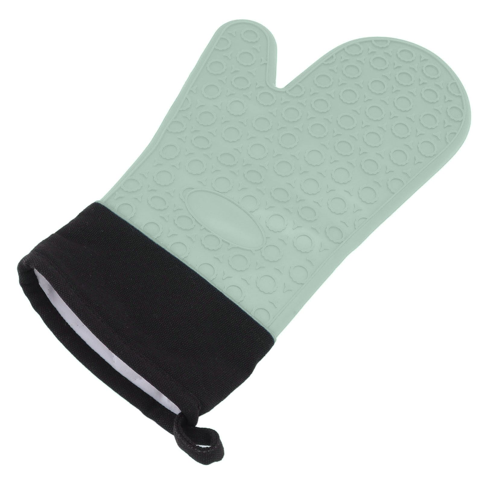Silicone Oven Mitts Non Slip Kitchen Baking Gloves High Temperature Resistant 2 Fingers Long Green - Image 2