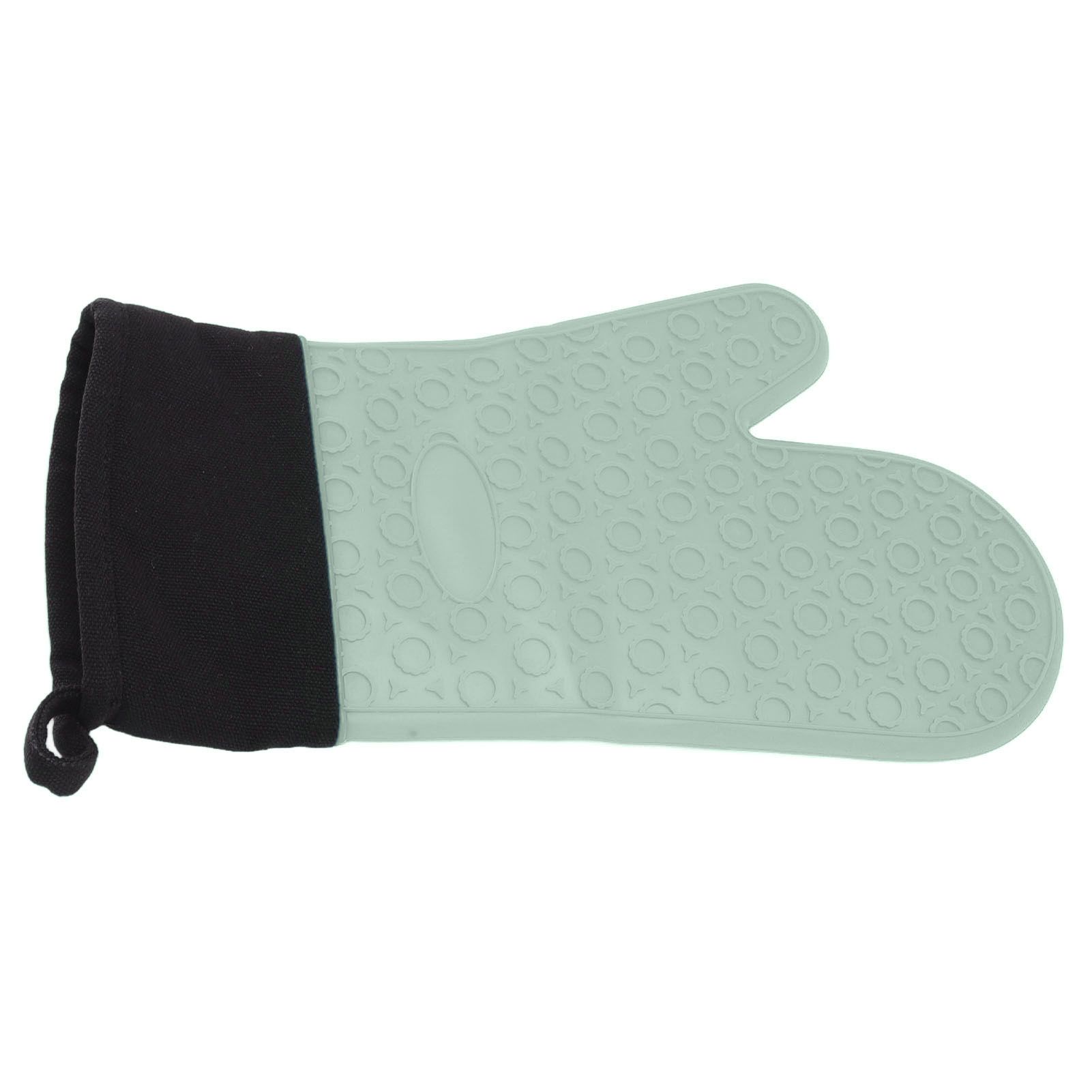 Silicone Oven Mitts Non Slip Kitchen Baking Gloves High Temperature Resistant 2 Fingers Long Green - Image 3