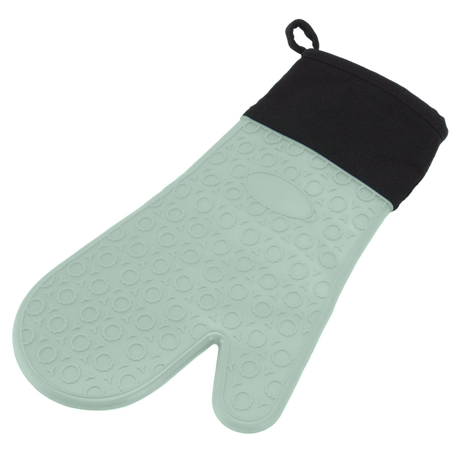 Silicone Oven Mitts Non Slip Kitchen Baking Gloves High Temperature Resistant 2 Fingers Long Green - Image 4