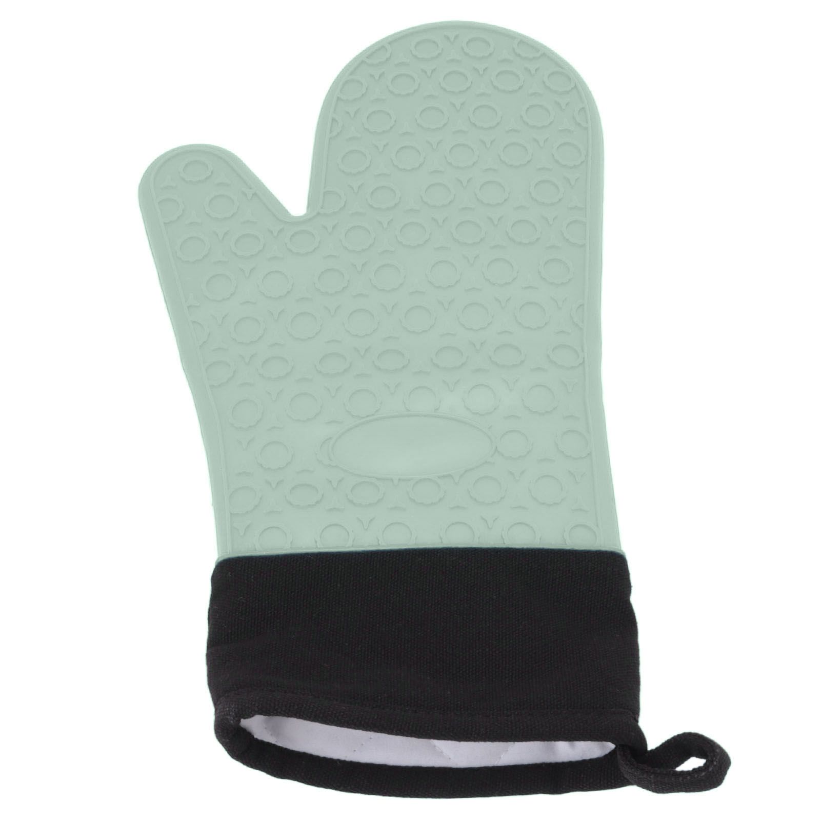 Silicone Oven Mitts Non Slip Kitchen Baking Gloves High Temperature Resistant 2 Fingers Long Green - Image 5