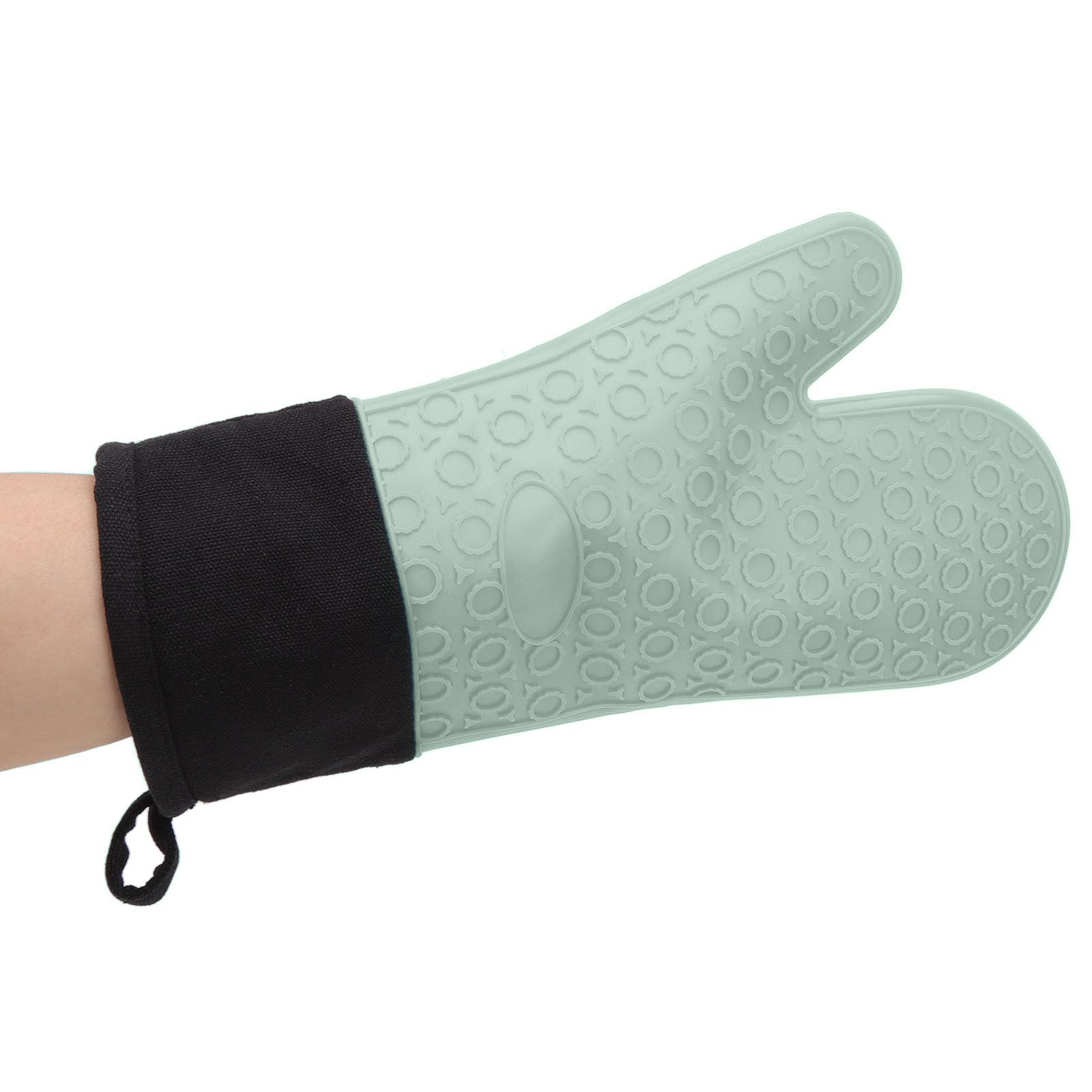 Silicone Oven Mitts Non Slip Kitchen Baking Gloves High Temperature Resistant 2 Fingers Long Green - Image 7