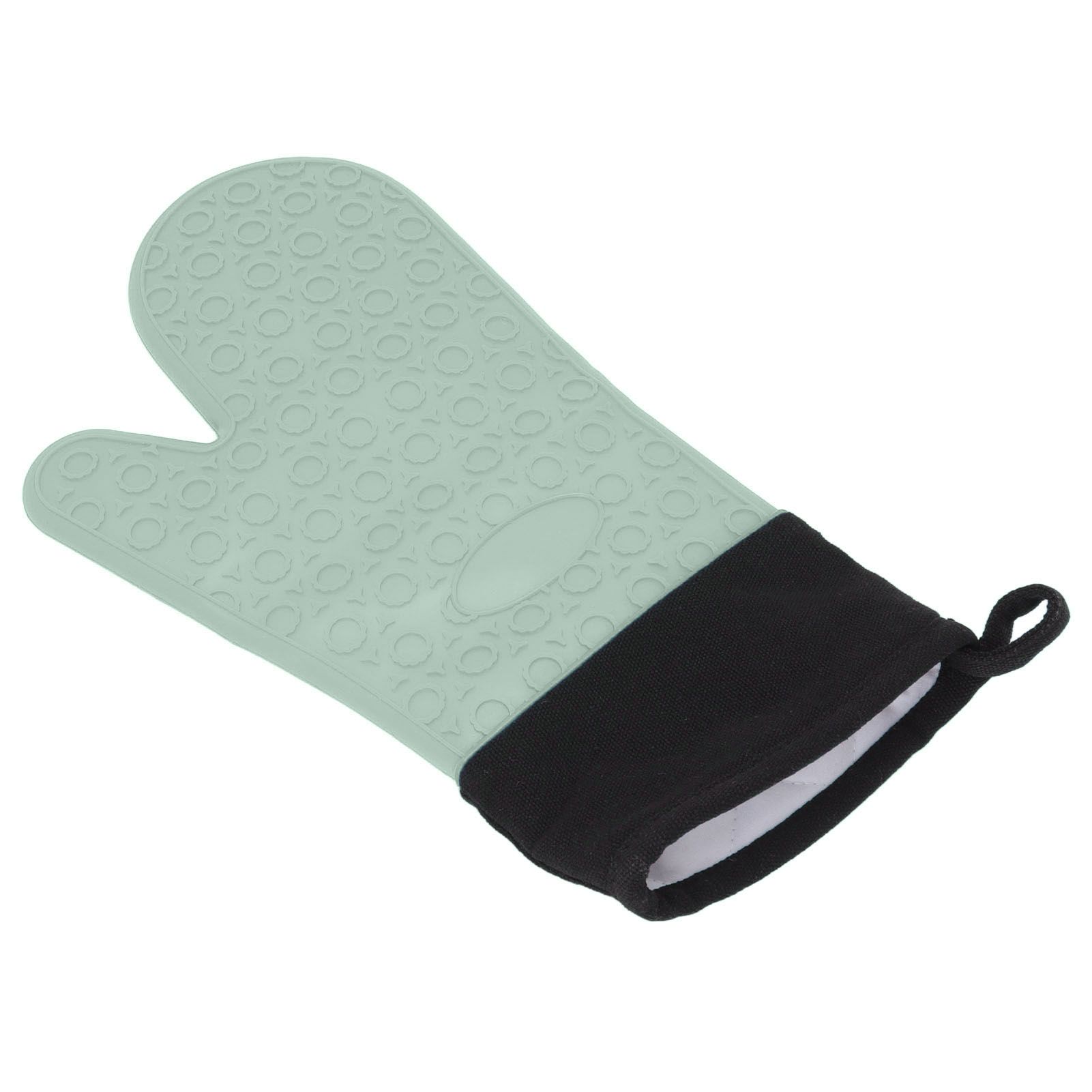Silicone Oven Mitts Non Slip Kitchen Baking Gloves High Temperature Resistant 2 Fingers Long Green - Image 8