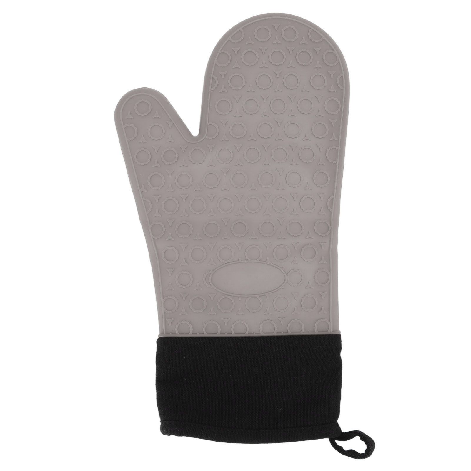 Silicone Oven Mitts Non Slip Kitchen Baking Gloves High Temperature Resistant 2 Fingers Long Gray - Image 1