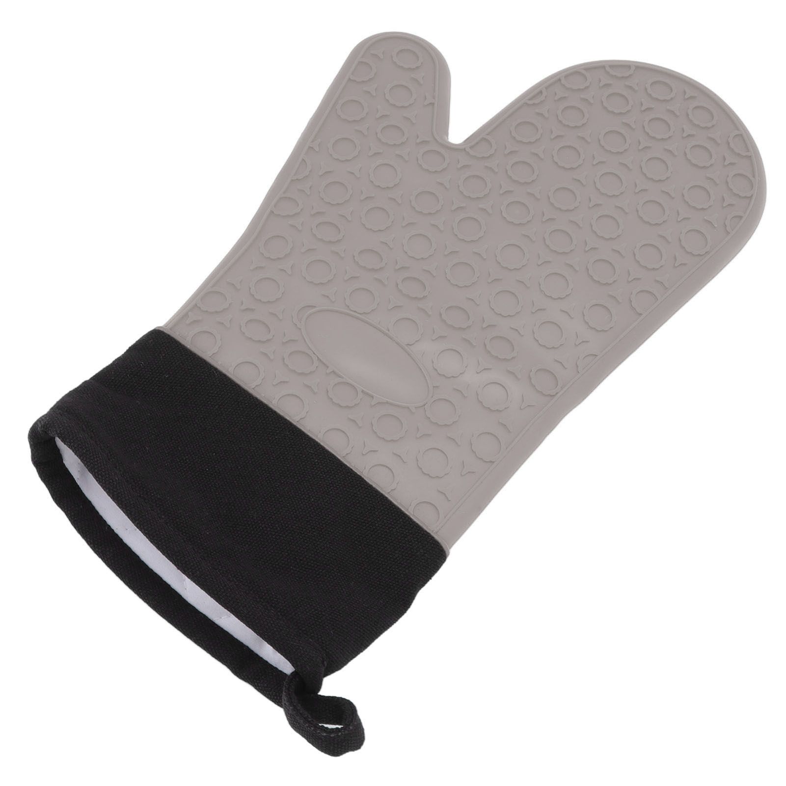 Silicone Oven Mitts Non Slip Kitchen Baking Gloves High Temperature Resistant 2 Fingers Long Gray - Image 2
