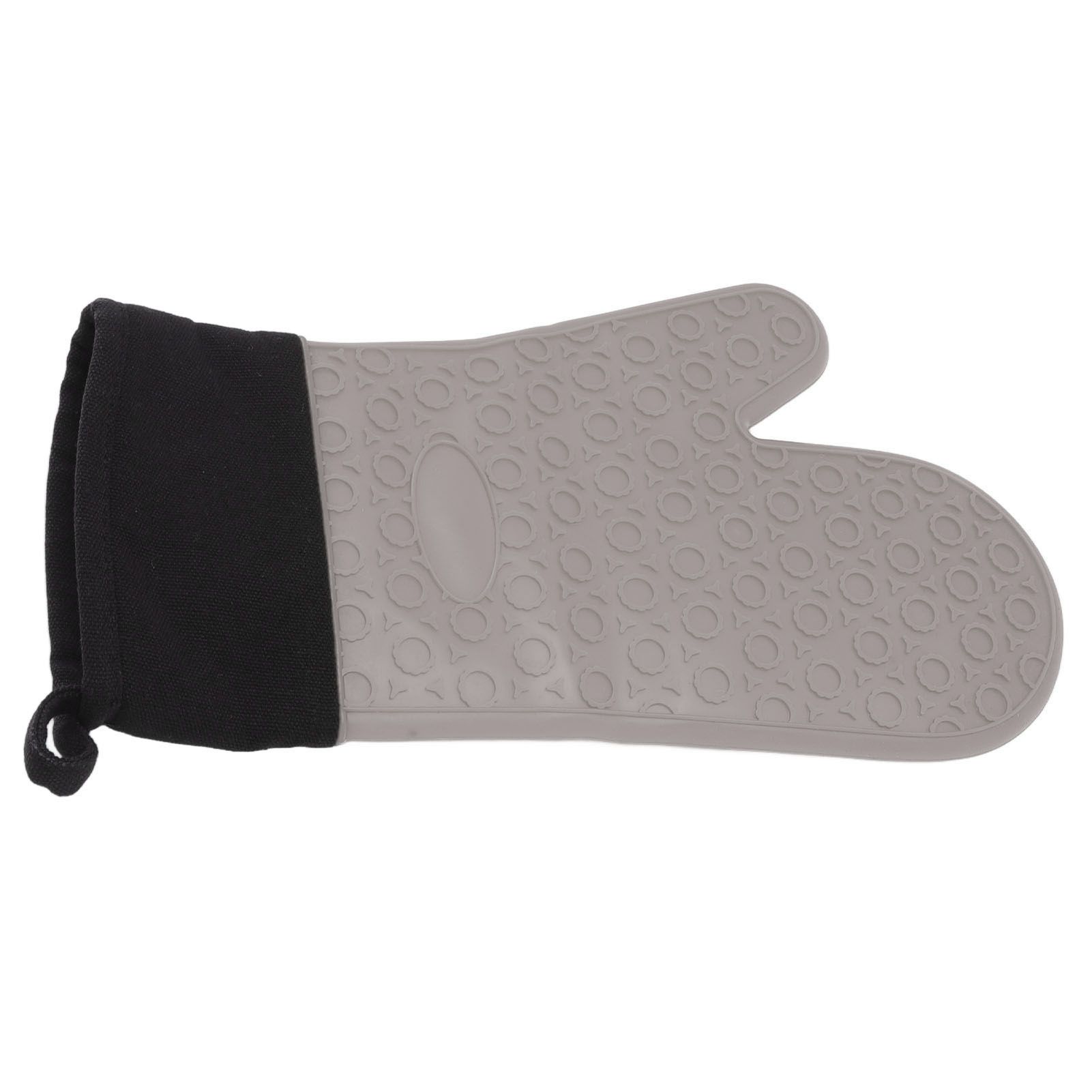 Silicone Oven Mitts Non Slip Kitchen Baking Gloves High Temperature Resistant 2 Fingers Long Gray - Image 3