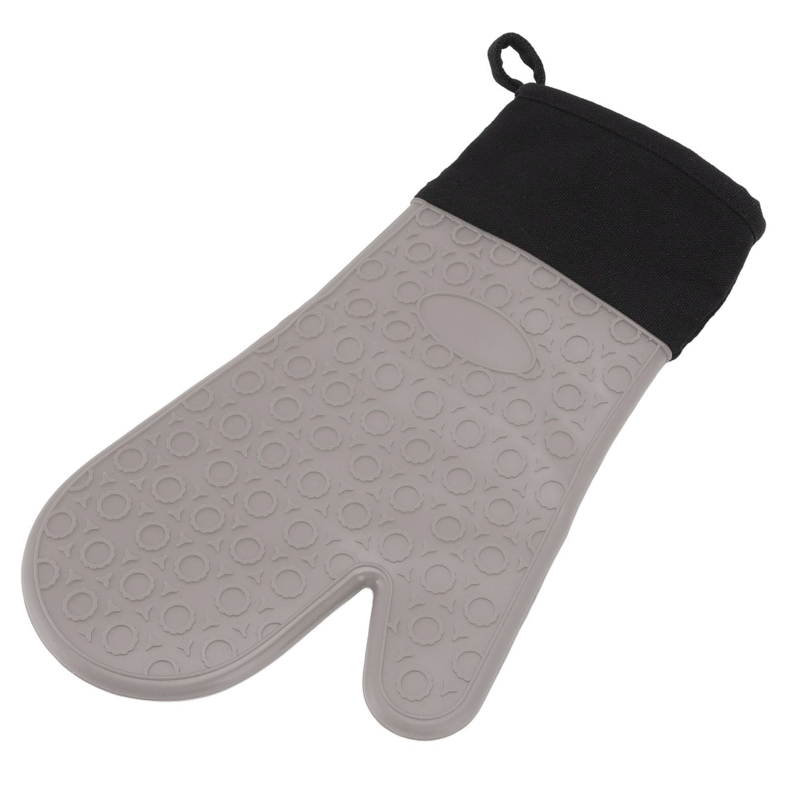 Silicone Oven Mitts Non Slip Kitchen Baking Gloves High Temperature Resistant 2 Fingers Long Gray - Image 4