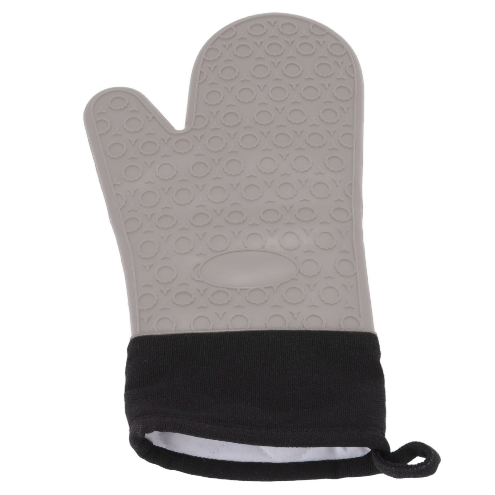 Silicone Oven Mitts Non Slip Kitchen Baking Gloves High Temperature Resistant 2 Fingers Long Gray - Image 5