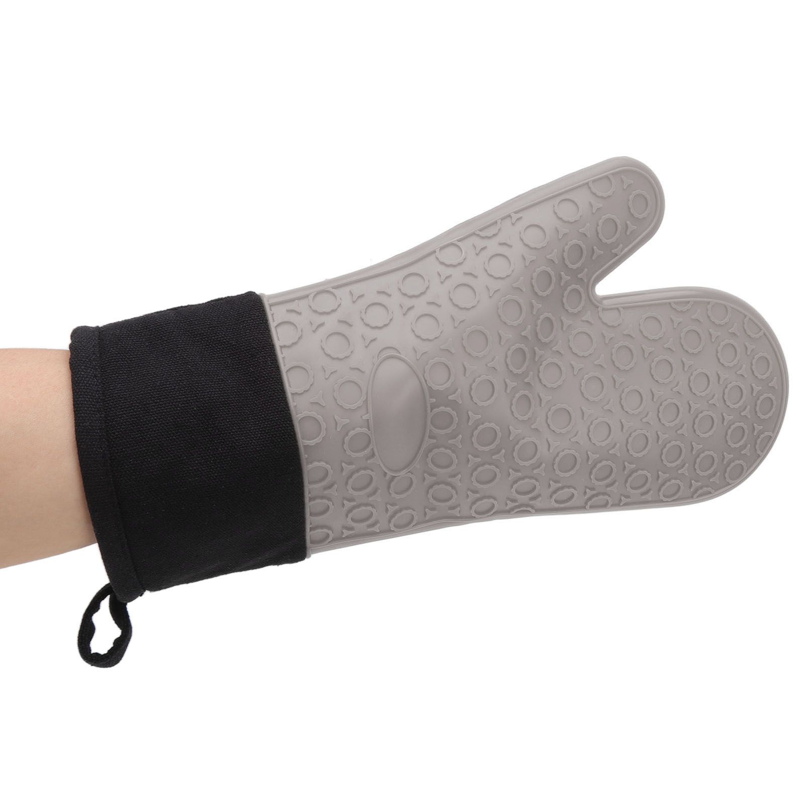 Silicone Oven Mitts Non Slip Kitchen Baking Gloves High Temperature Resistant 2 Fingers Long Gray - Image 7