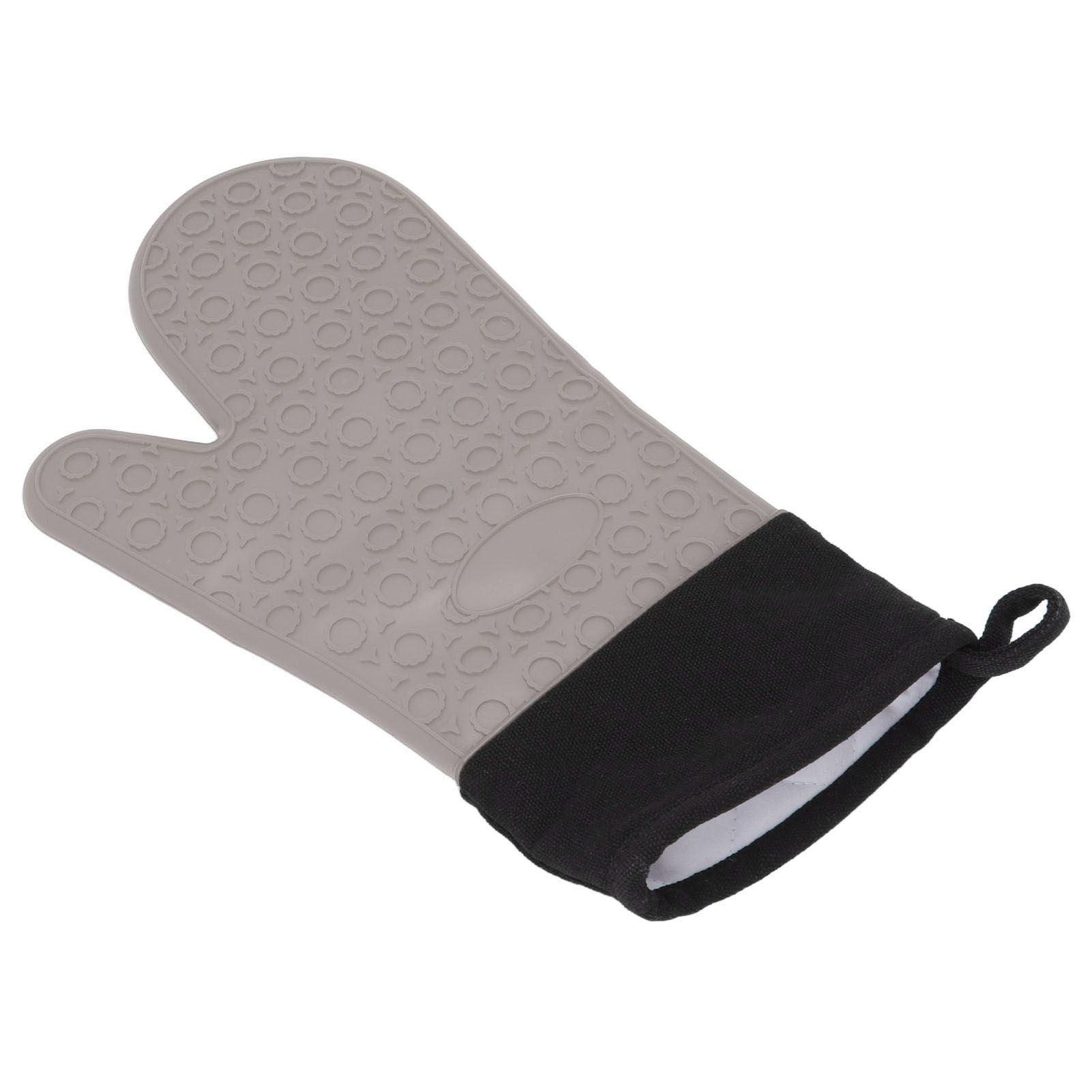 Silicone Oven Mitts Non Slip Kitchen Baking Gloves High Temperature Resistant 2 Fingers Long Gray - Image 8