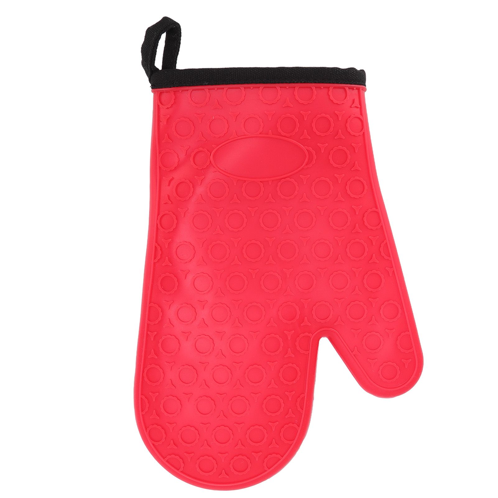 Silicone Oven Mitt High Temperature Resistant Waterproof Slip Proof Kitchen Baking Glove with Cotton Liner Red - Image 1