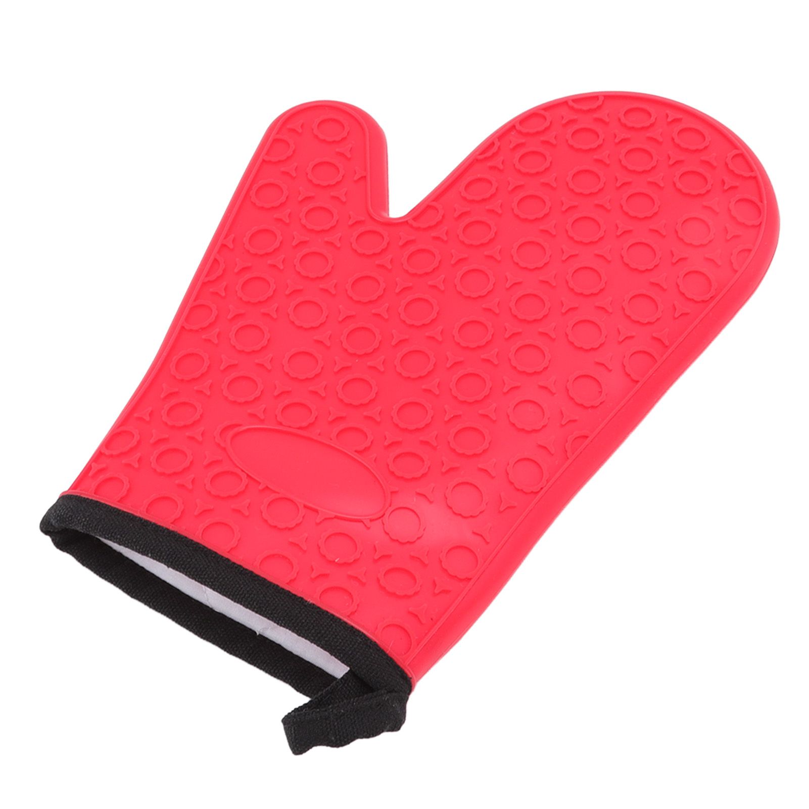 Silicone Oven Mitt High Temperature Resistant Waterproof Slip Proof Kitchen Baking Glove with Cotton Liner Red - Image 2
