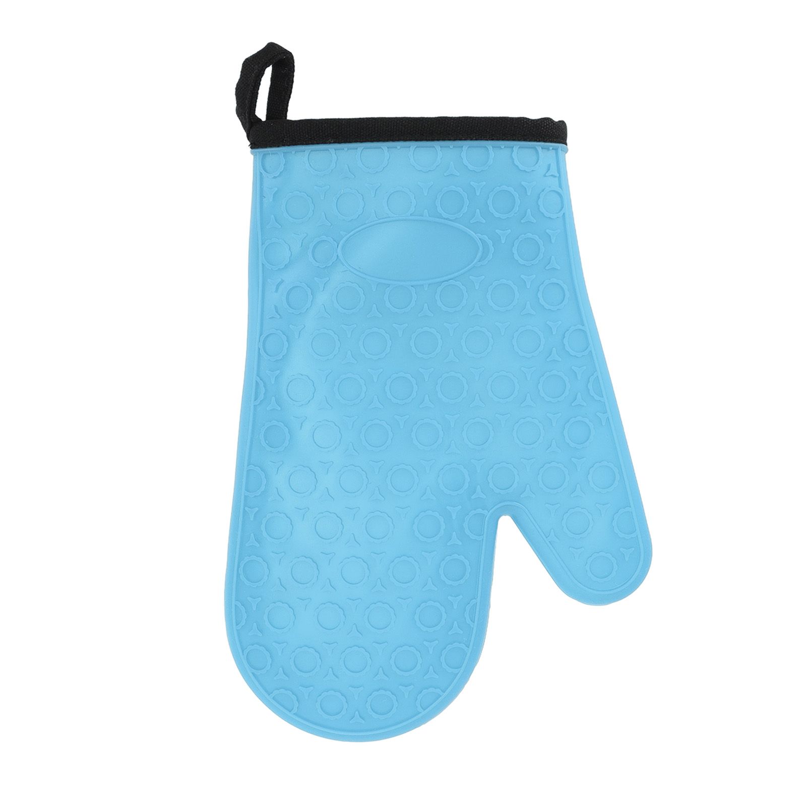 Silicone Oven Mitt High Temperature Resistant Waterproof Slip Proof Kitchen Baking Glove with Cotton Liner Blue - Image 1
