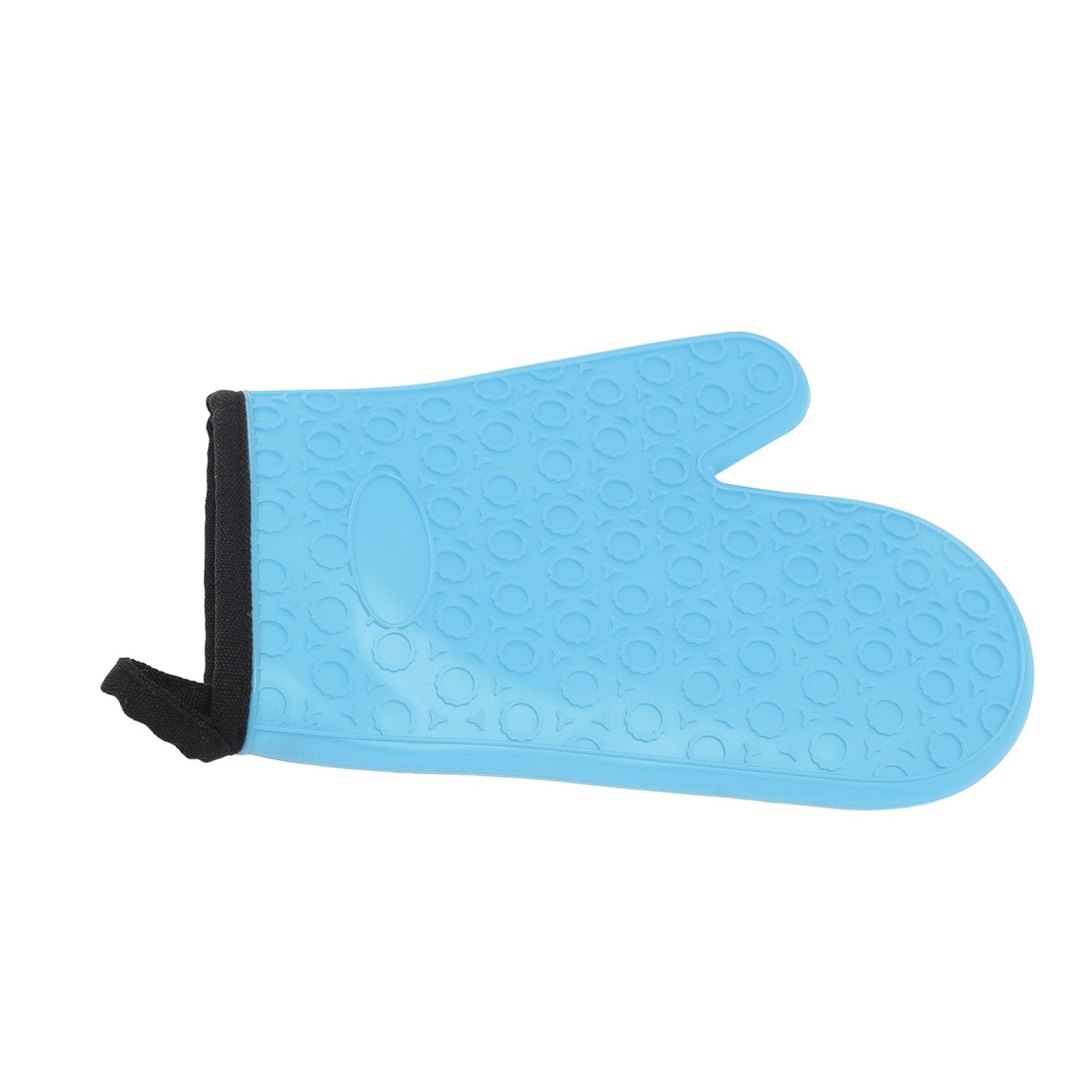 Silicone Oven Mitt High Temperature Resistant Waterproof Slip Proof Kitchen Baking Glove with Cotton Liner Blue - Image 2
