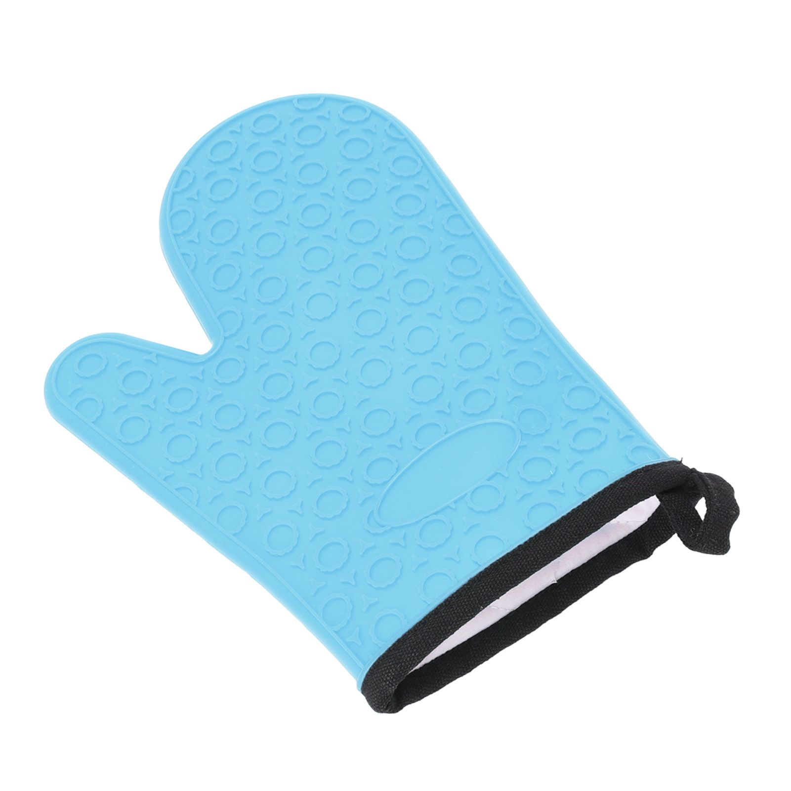 Silicone Oven Mitt High Temperature Resistant Waterproof Slip Proof Kitchen Baking Glove with Cotton Liner Blue - Image 3