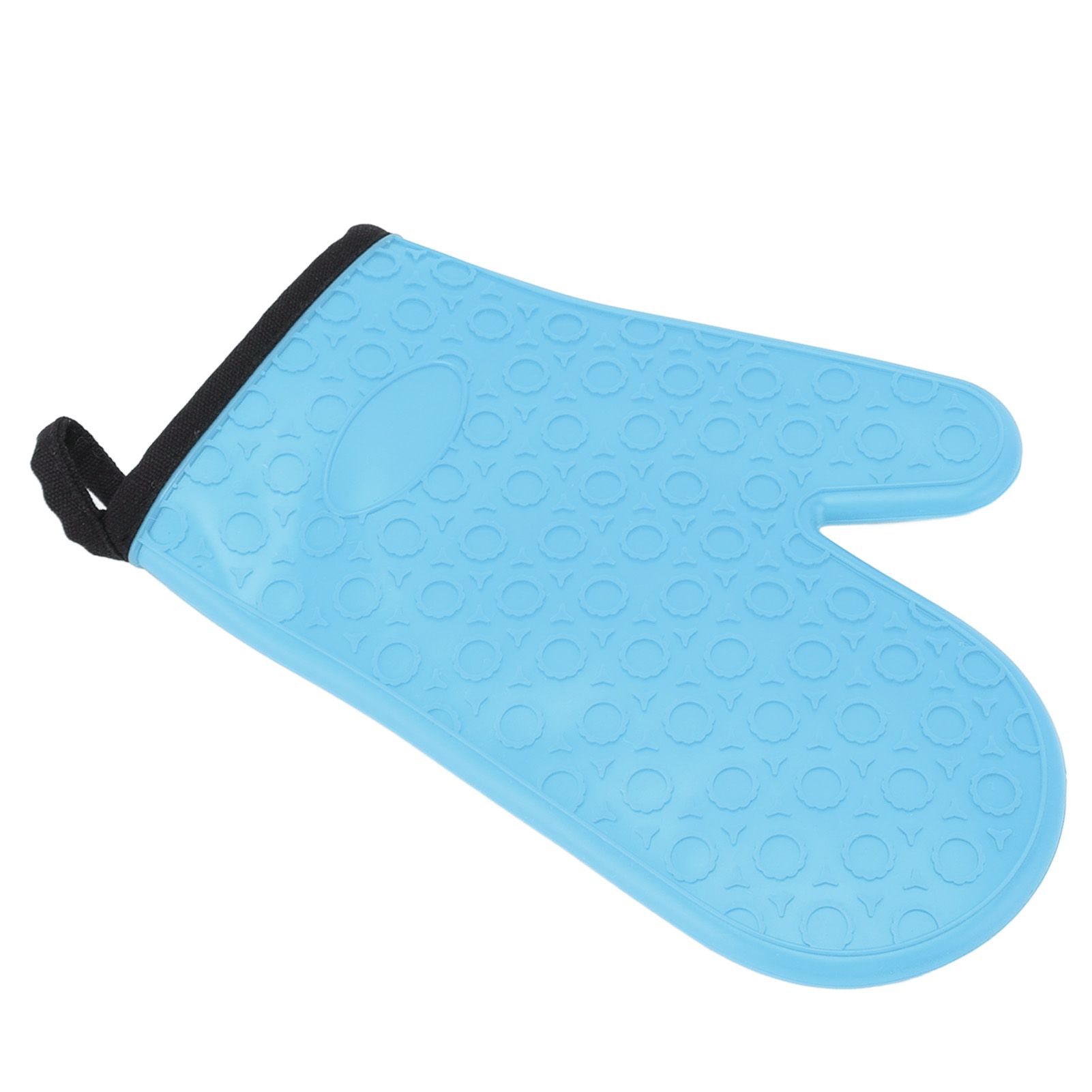 Silicone Oven Mitt High Temperature Resistant Waterproof Slip Proof Kitchen Baking Glove with Cotton Liner Blue - Image 4