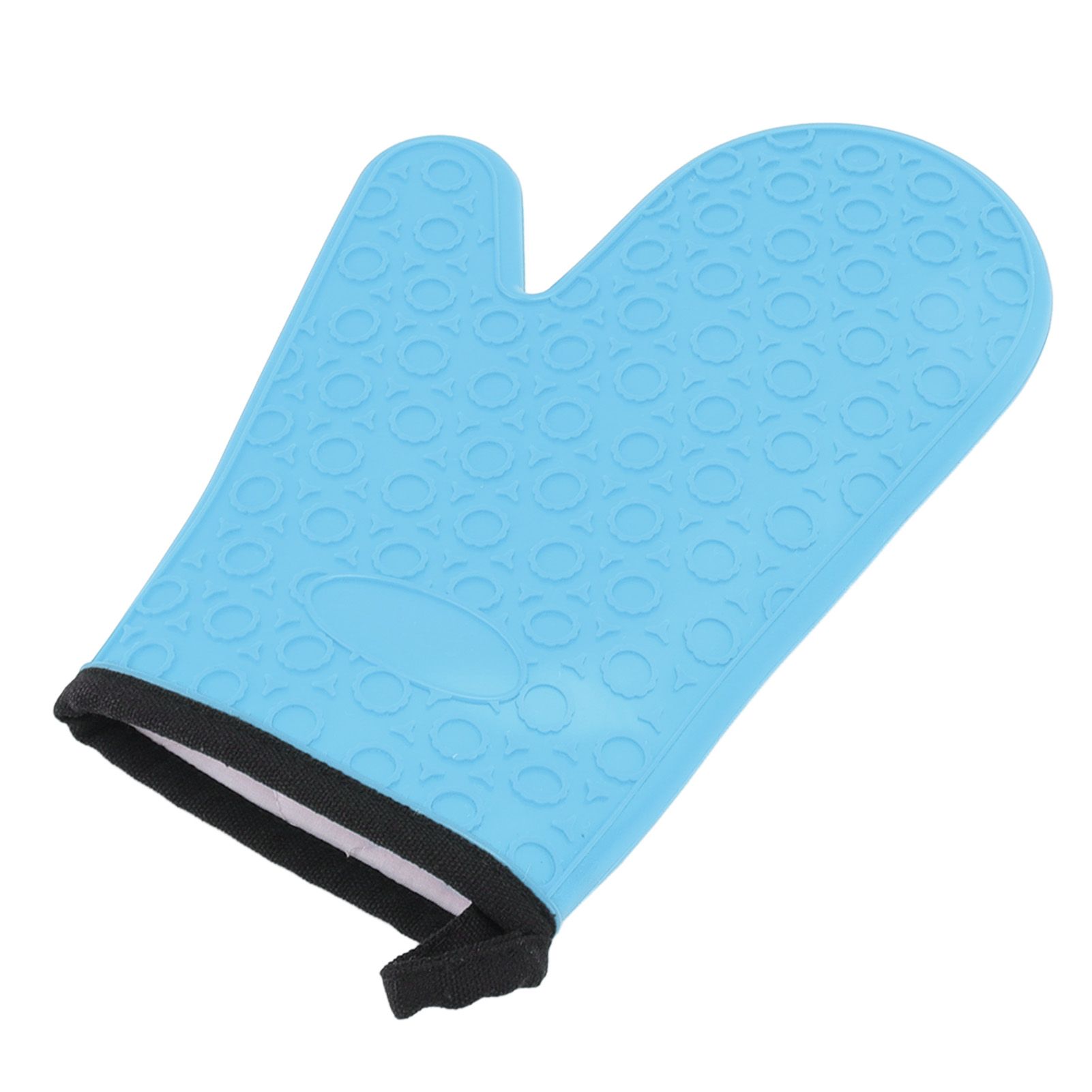 Silicone Oven Mitt High Temperature Resistant Waterproof Slip Proof Kitchen Baking Glove with Cotton Liner Blue - Image 5
