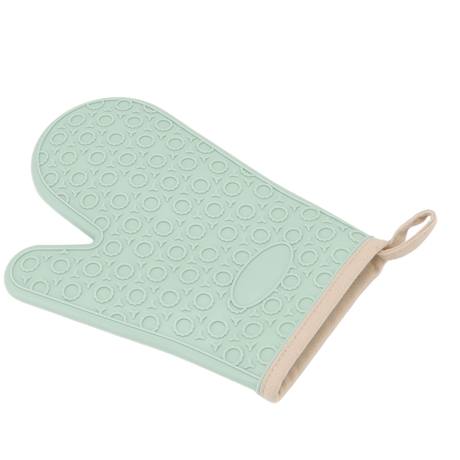 Silicone Oven Mitt High Temperature Resistant Waterproof Slip Proof Kitchen Baking Glove with Cotton Liner Green - Image 3