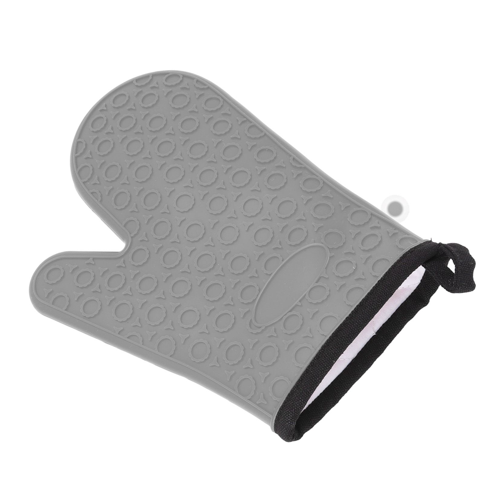 Silicone Oven Mitt High Temperature Resistant Waterproof Slip Proof Kitchen Baking Glove with Cotton Liner Gray - Image 3