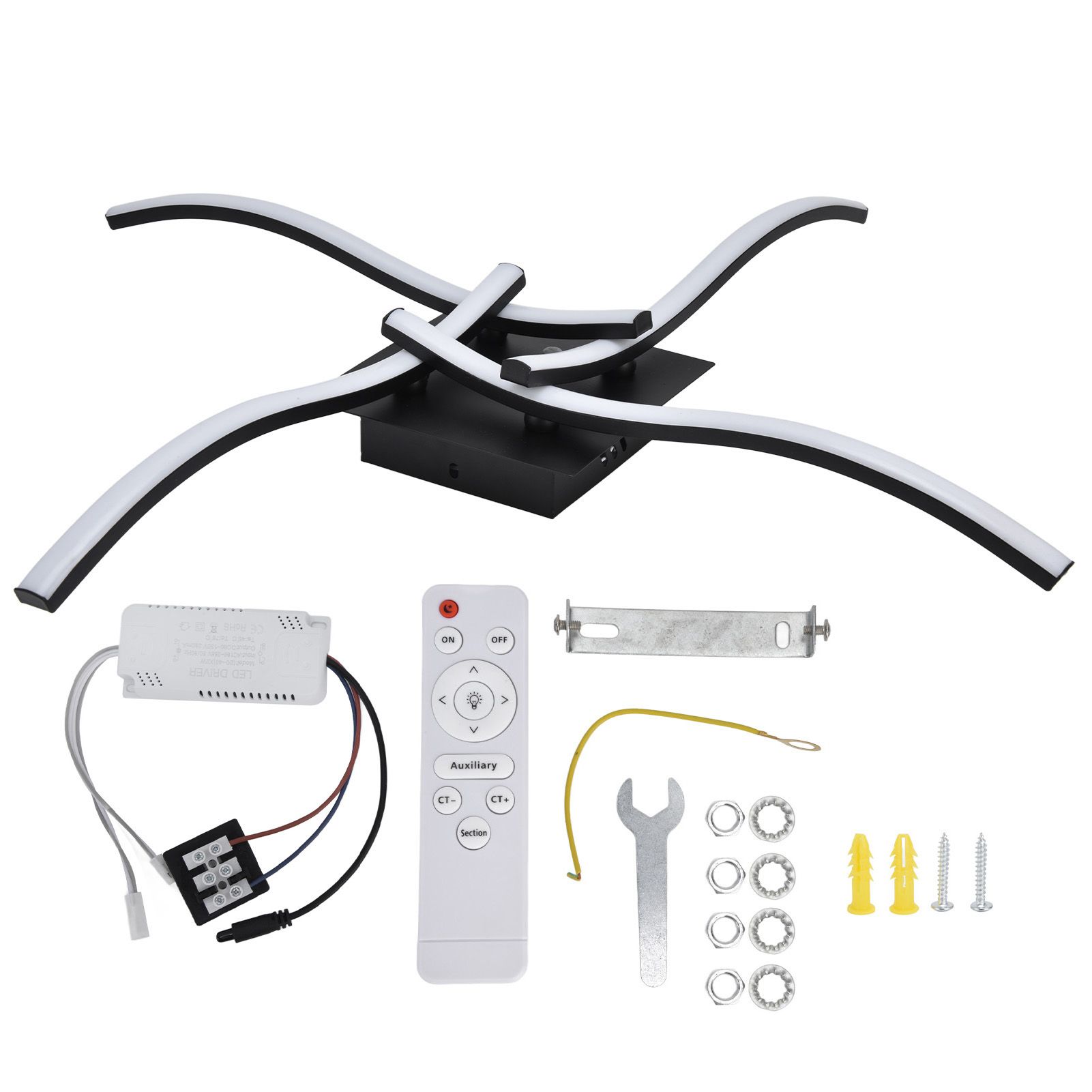 LED Ceiling Light Wavy Shape 3 Color Dimming Wrought Iron Ceiling Fixture with Remote Control Black AC110‑265V - Image 1