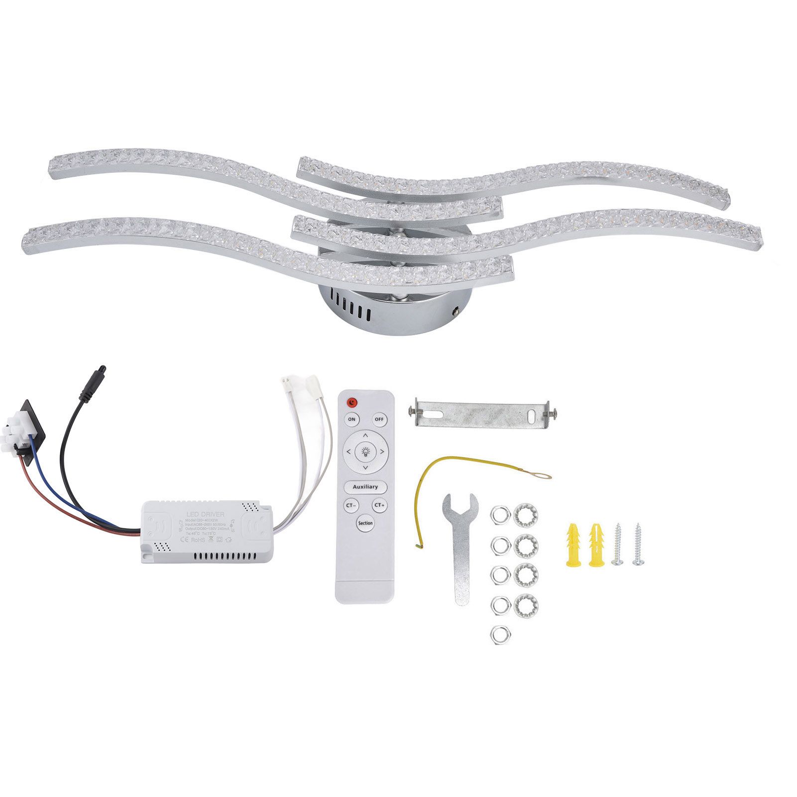 LED Ceiling Light Remote Control Dimming 4 Wavy Ceiling Lamp Tube for Living Room Bedroom AC85‑265V - Image 1