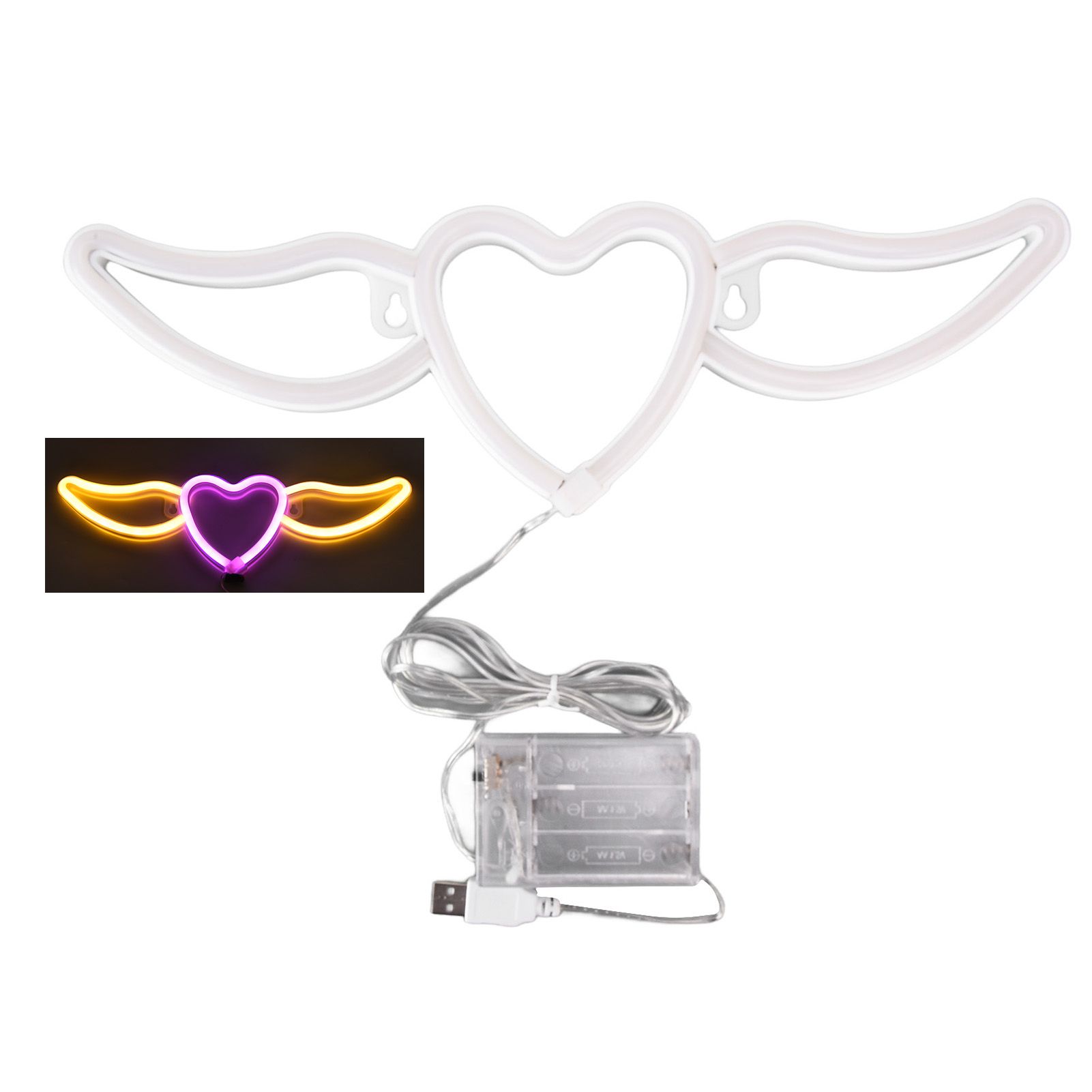 Heart Shaped Neon Light Safe Energy Saving Dual Power Heart Shaped Wings Neon Sign for Valentine's Day Wedding(Warm White Light Pink Light ) - Image 1