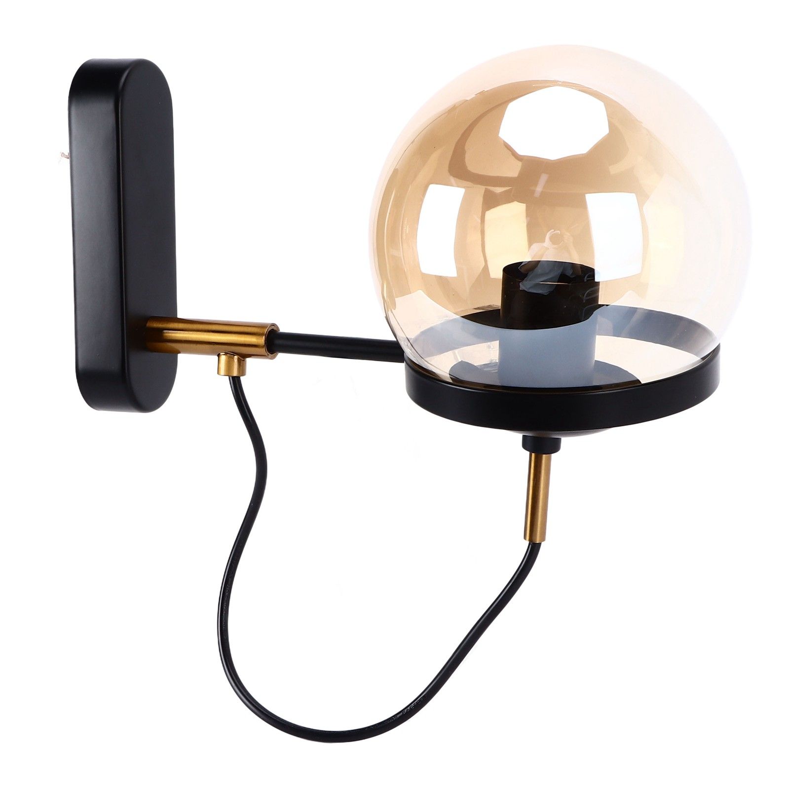 Wall Lamp Blowing Technology Transparent Soft Lighting Fashion Design Glass Ball Lamp 110‑220VBlack Tan Lampshade - Image 2