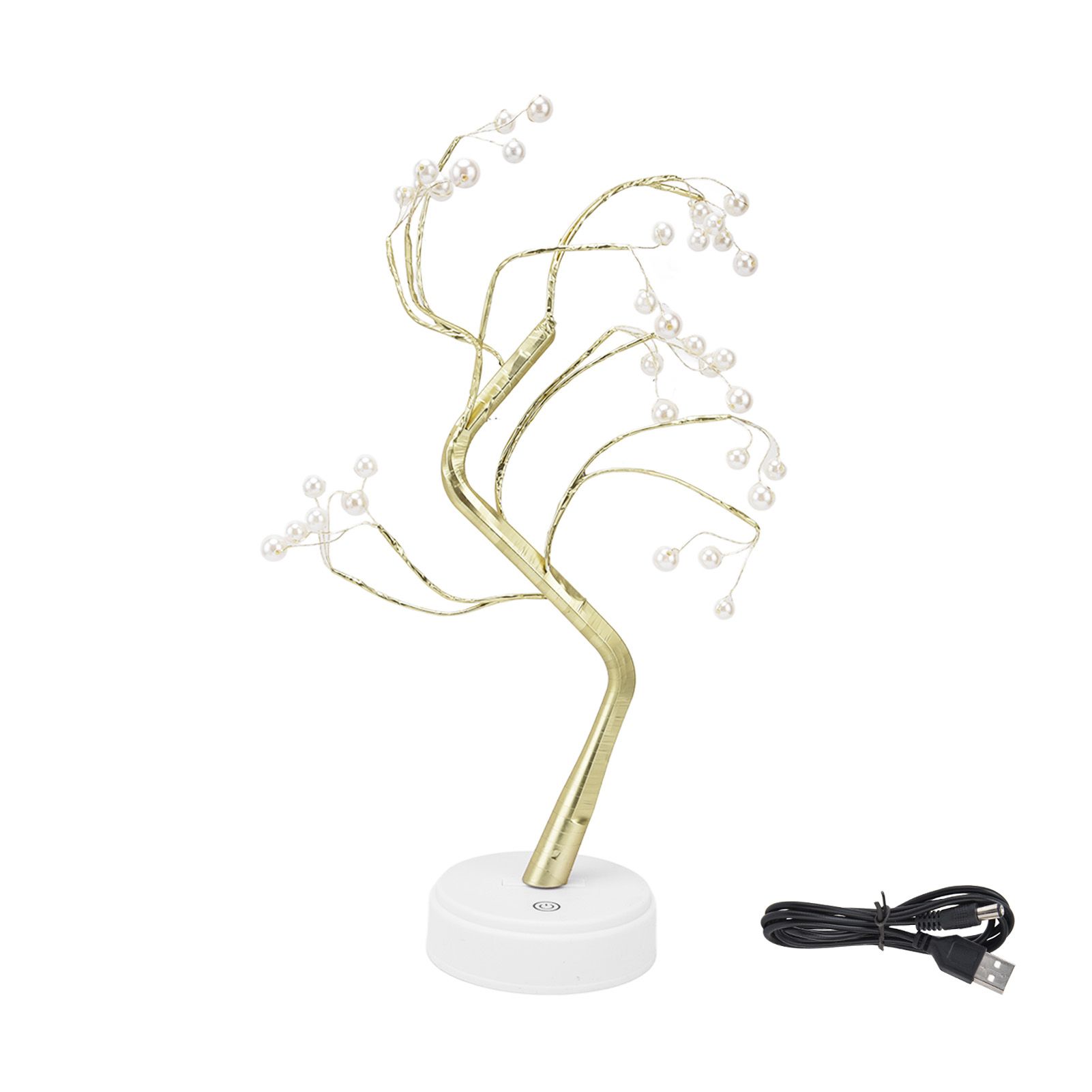 Tabletop Bonsai Tree Lamp Adjustable Safe Use Stable Night Light with Copper Wire USB Cable for Home Christmas Office36L Pearl Warm Light - Image 1