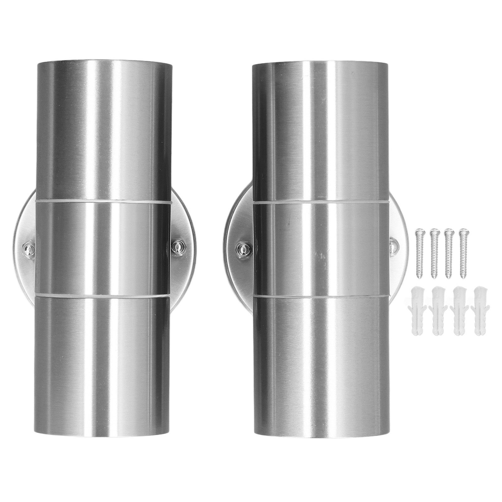 2Pcs GU10 Stainless Steel Outdoor Wall Sconce Waterproof LED Cylinder Up Down Wall Light for Yard Villas Living Rooms 220‑240VStainless Steel Color - Image 1