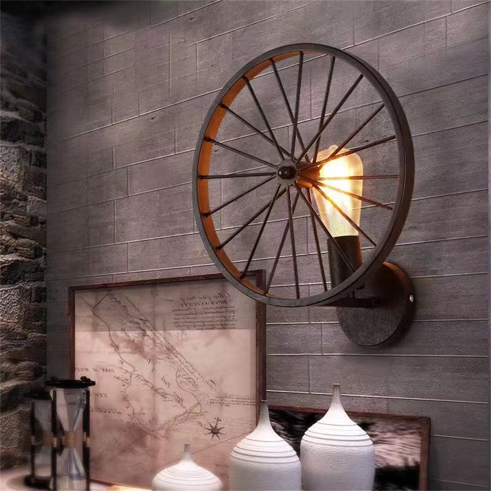 Wall Lamp Decorative Wheel Light Retro Industrial Style Iron for Balcony Corridor Black - Image 6