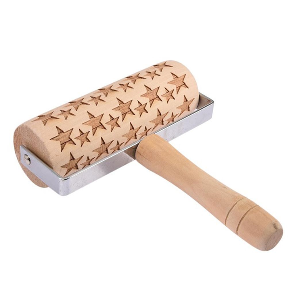 Snowflakes Elk Printing Rolling Pin Engraved Rolling Pin Hand Held Wooden Baking Tool - Image 1