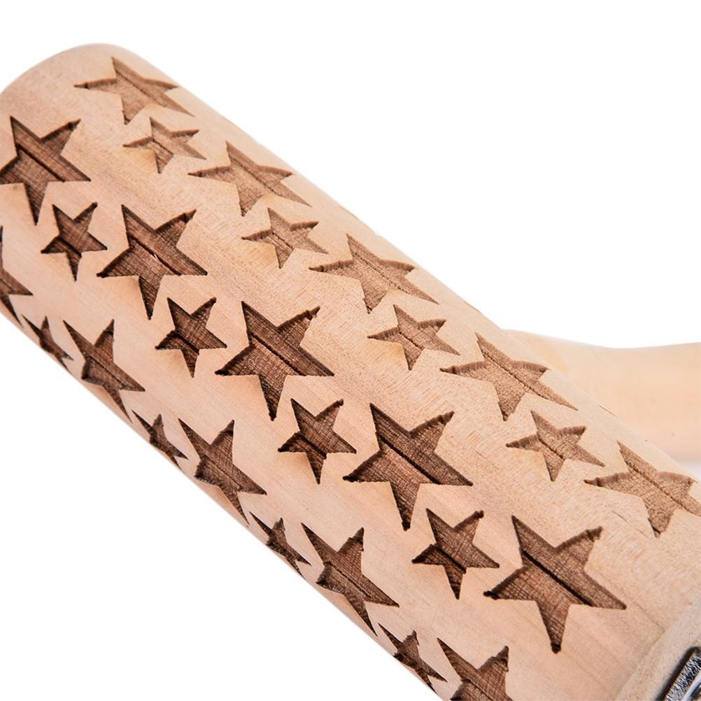 Snowflakes Elk Printing Rolling Pin Engraved Rolling Pin Hand Held Wooden Baking Tool - Image 3