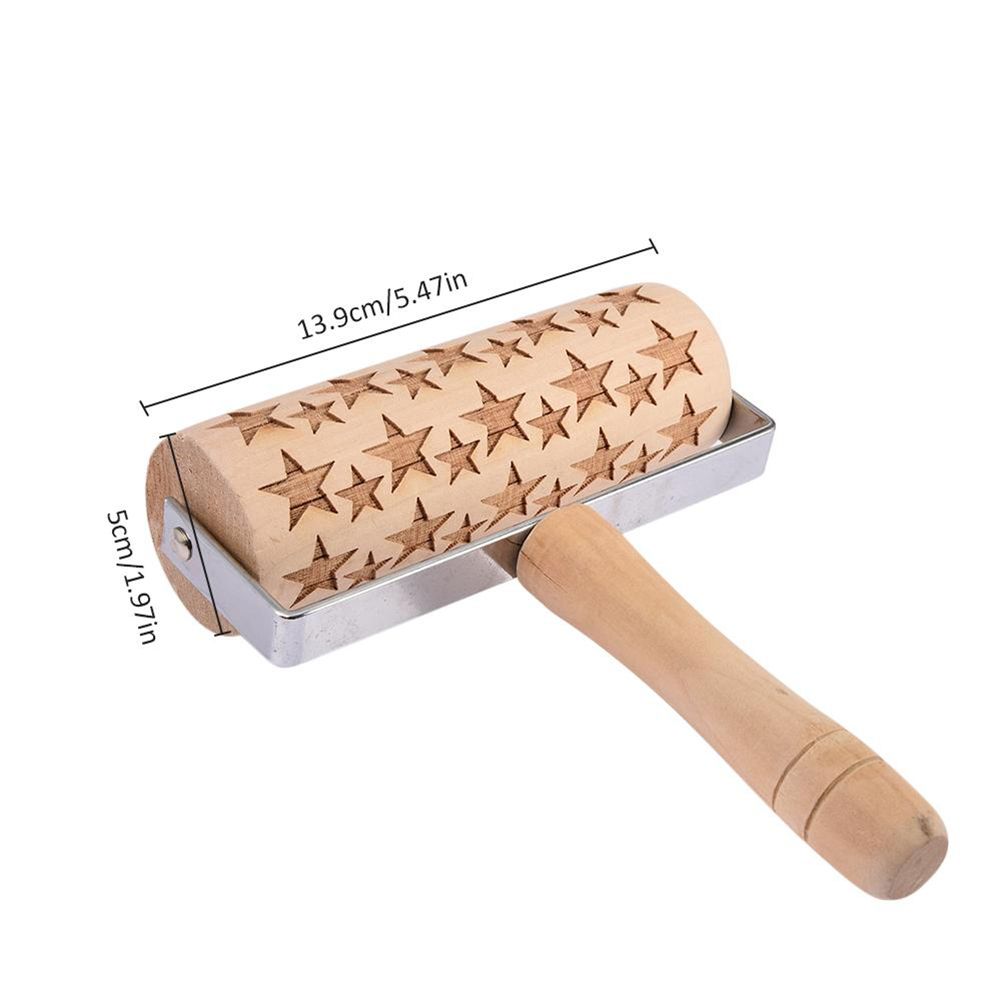 Snowflakes Elk Printing Rolling Pin Engraved Rolling Pin Hand Held Wooden Baking Tool - Image 4