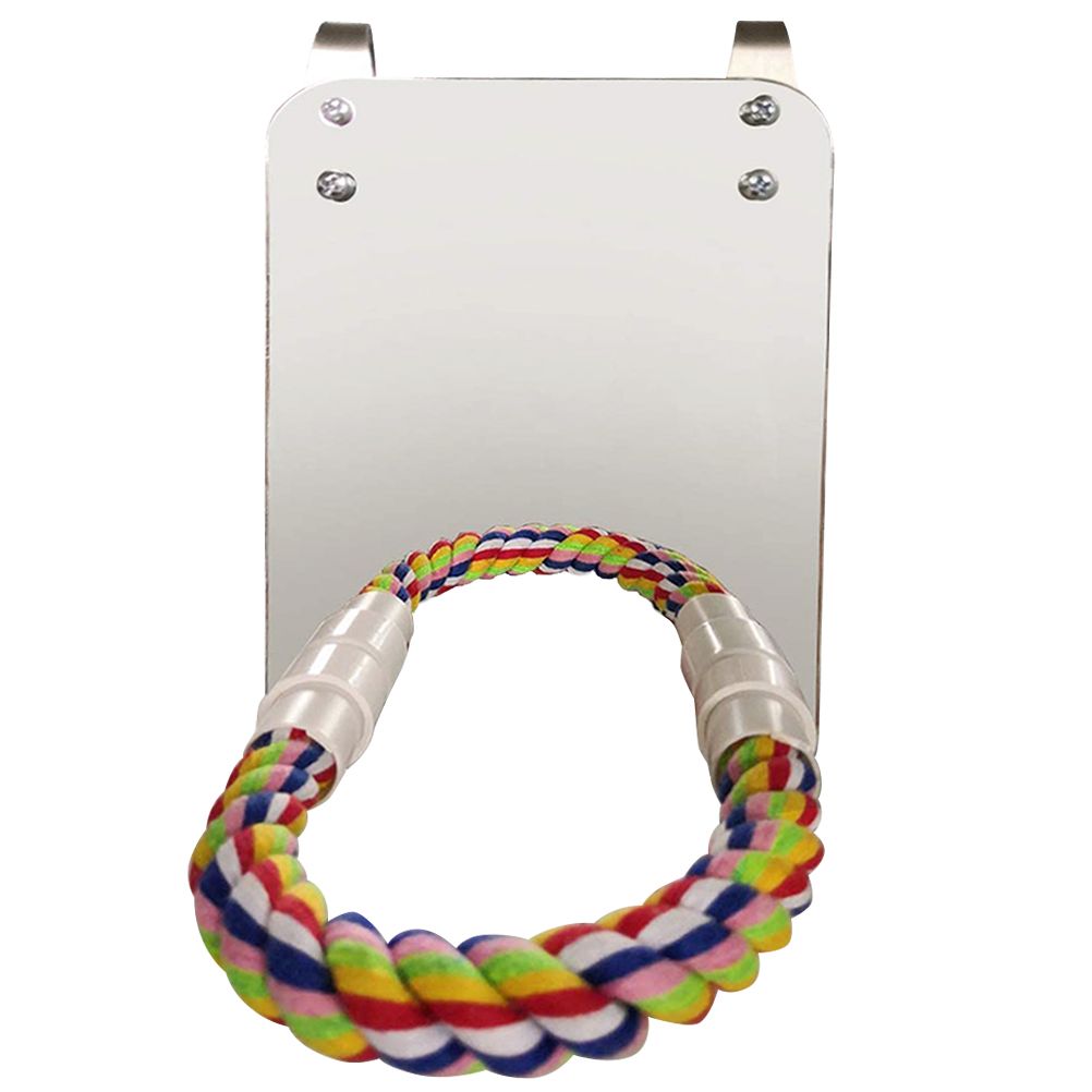 Bird Mirror Toy with Rope Mirror Perch Parrot Bite Toy Parrot Claw Perches Bird Cage Chew Toy - Image 1