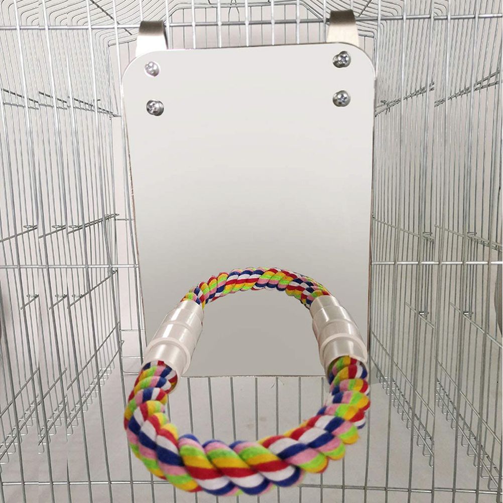 Bird Mirror Toy with Rope Mirror Perch Parrot Bite Toy Parrot Claw Perches Bird Cage Chew Toy - Image 8
