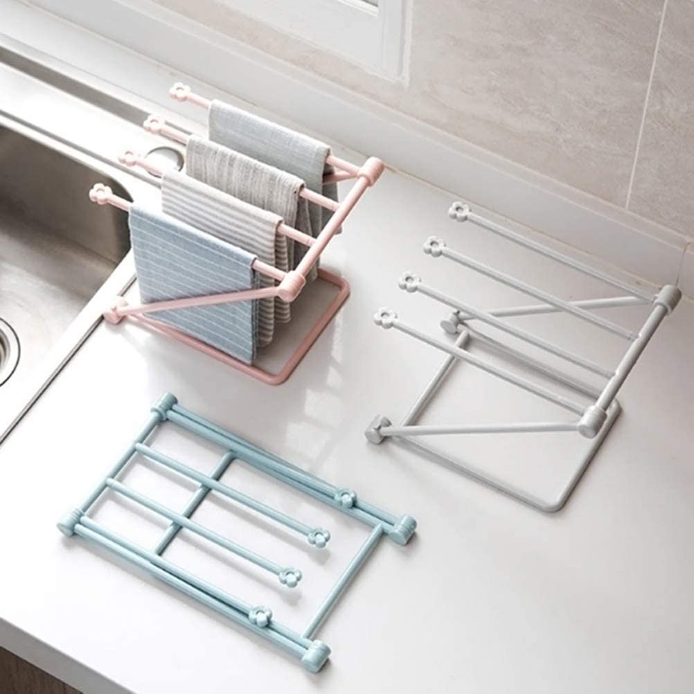 Countertop Kitchen Towel Rack Foldable Fingertip Towel Holder Dishcloth Hanger for Bathroom Vanity Countertops - Image 2