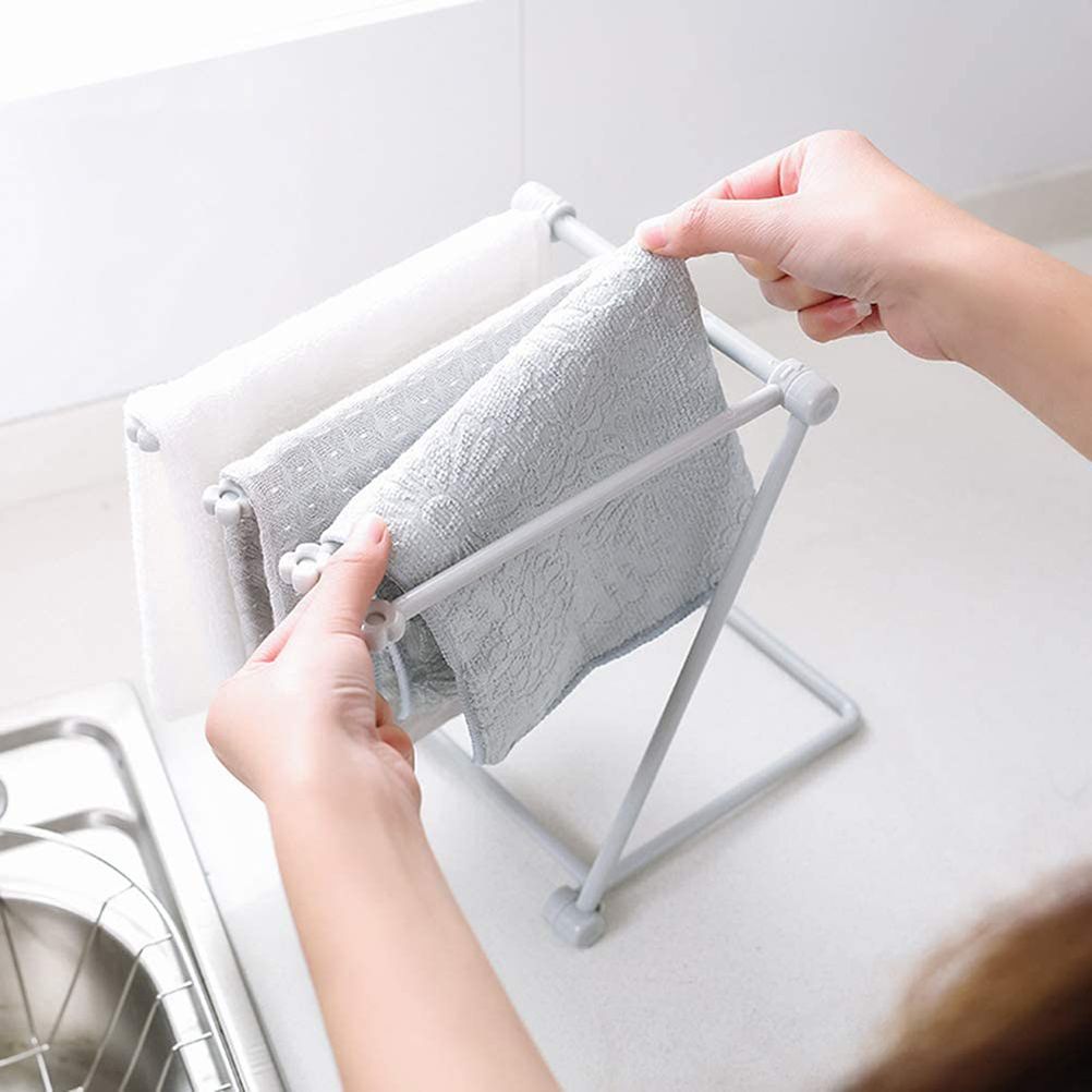 Countertop Kitchen Towel Rack Foldable Fingertip Towel Holder Dishcloth Hanger for Bathroom Vanity Countertops - Image 3