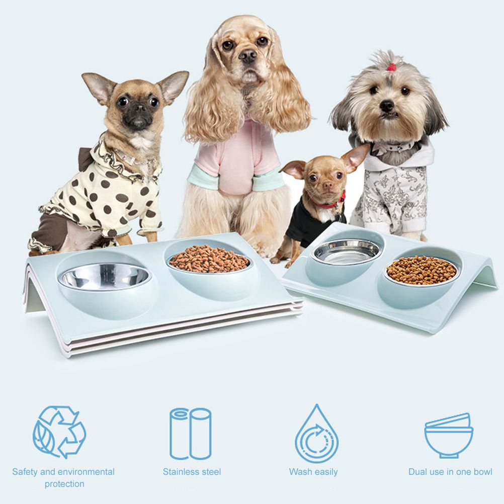 Double Bowls for Dog Stainless Steel Pet Bowl Splashproof Feeding Bowl for Pet - Image 8