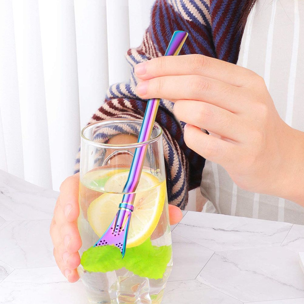 2 in 1 Stainless Steel Straw Spoon Stainless Steel Straw Mate Multifunctional Nontoxic Strainer Spoon - Image 2