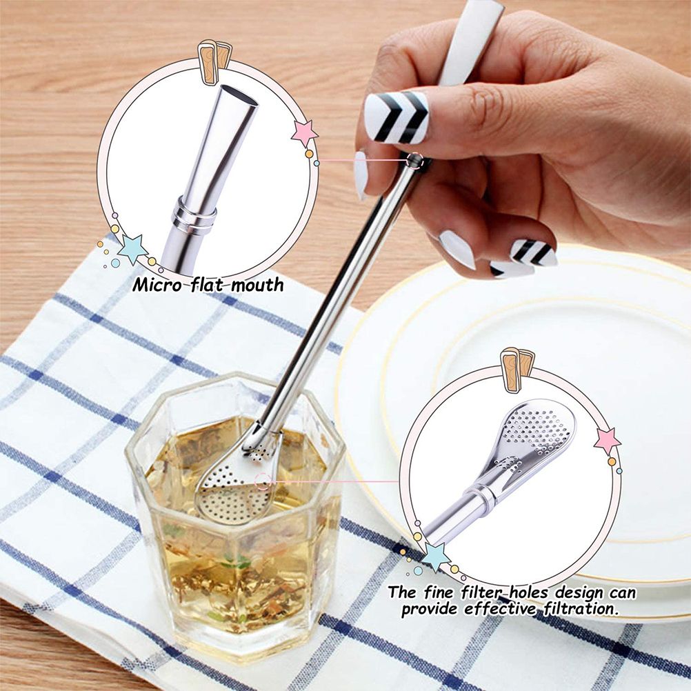 2 in 1 Stainless Steel Straw Spoon Stainless Steel Straw Mate Multifunctional Nontoxic Strainer Spoon - Image 3