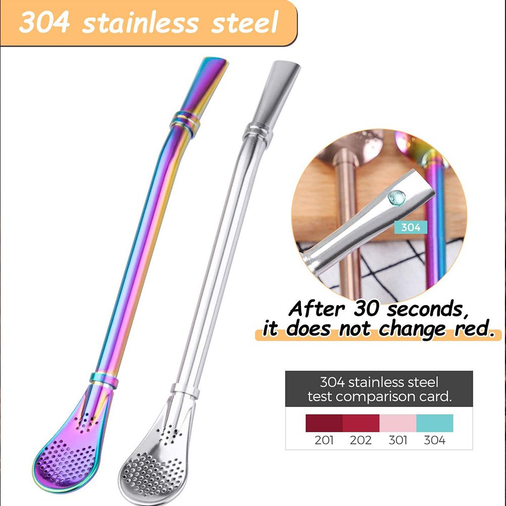 2 in 1 Stainless Steel Straw Spoon Stainless Steel Straw Mate Multifunctional Nontoxic Strainer Spoon - Image 4