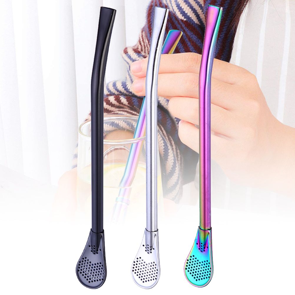 2 in 1 Stainless Steel Straw Spoon Stainless Steel Straw Mate Multifunctional Nontoxic Strainer Spoon - Image 7